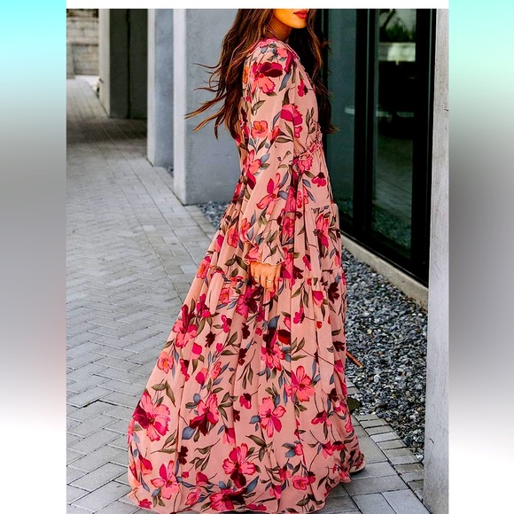 Floral, v-neck, maxi dress - Picture 1 of 3